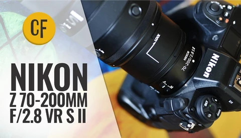 Nikon Z 70-200mm f/2.8 VR S II lens mounted on a Z-series camera body with yellow background.