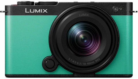 Panasonic Lumix S9 mirrorless camera with turquoise body and black lens