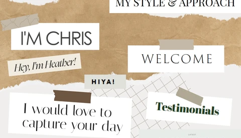 Graphic design portfolio landing page mockup with warm textured background