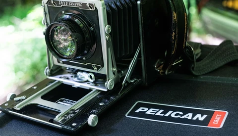 Vintage Graflex Pacemaker camera with Pelican case and branding visible