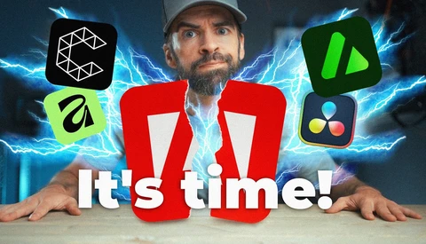 Graphic illustration of a man wearing a red jacket and white cap surrounded by software application icons and blue lightning effects
