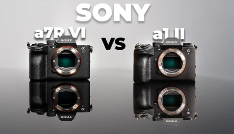 Sony a7RVI vs a1III mirrorless cameras displayed front and back