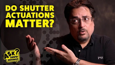 Screenshot from photography education video featuring instructor discussing shutter actuations