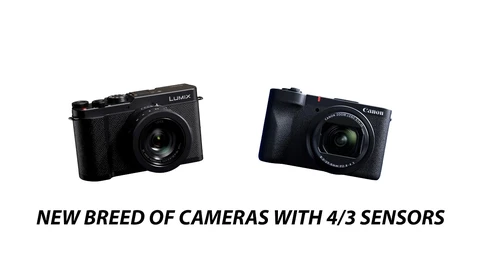 Two compact cameras with 4/3 sensors displayed side by side against white background