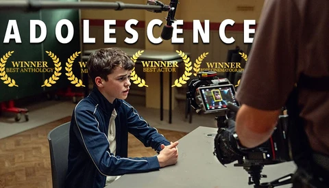 Young actor being interviewed on camera during a film or television production shoot