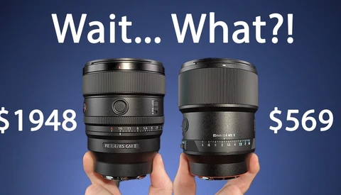 Graphic comparing two camera lenses side by side with price labels of $1948 and $569