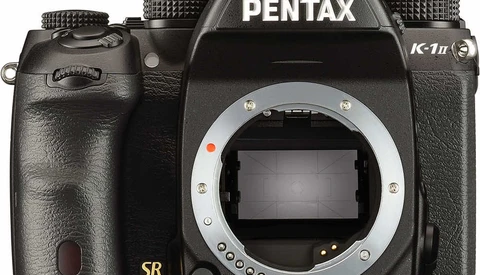 Pentax K-1 II DSLR camera body shown from front with mirror open and sensor visible