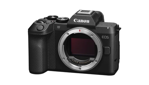 Canon EOS R5 mirrorless camera body shown from front with lens mount exposed