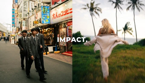 Split composition showing urban street scene and natural landscape with "IMPACT" text overlay