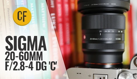 Sigma 20-60mm f/2.8-4 DG 'C' zoom lens displayed with product review branding