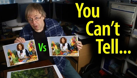 Photographer comparing two color-graded versions of the same portrait image side by side