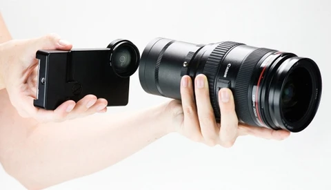 An iPhone SLR Mount for Canon and Nikon Lenses