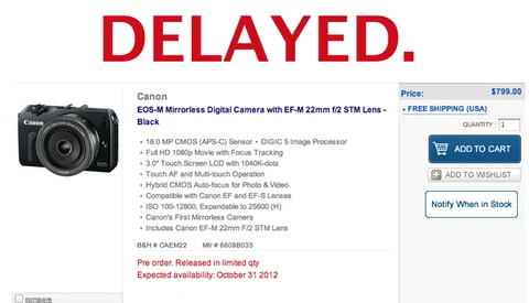 Canon EOS M Shipping Delayed Until October 31