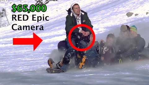 Awesome Saran Wrap Sledding Almost Destroys $65,000 Red Epic Camera