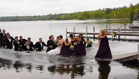 Dock Collapses Under Wedding Party Posing for Photo