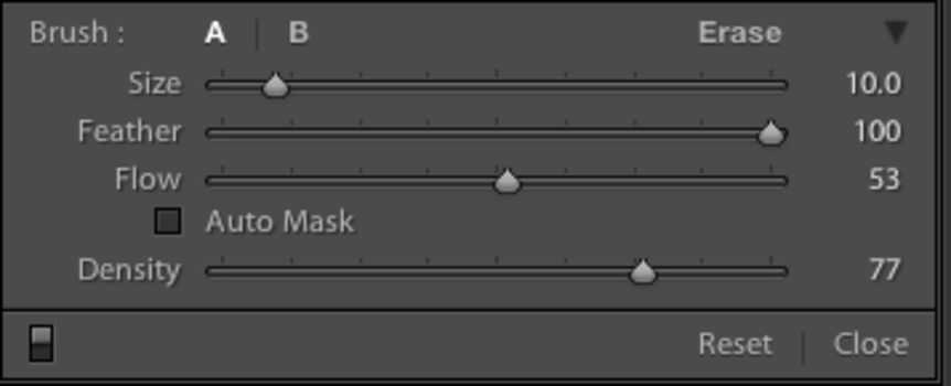 Dodge tool settings