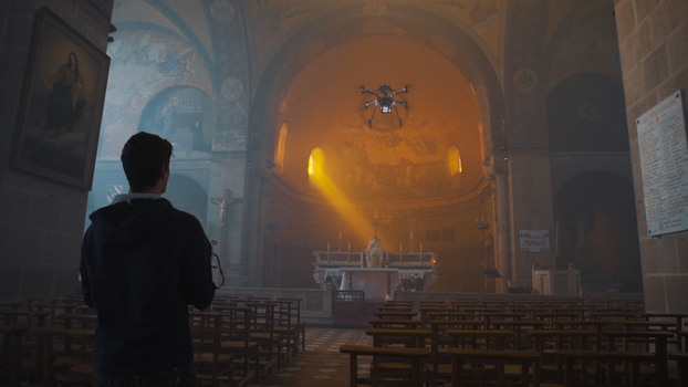 Drone in Flight inside the Byzantine Church Drone Church Aerial Video Film