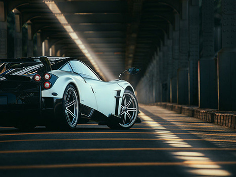 The Huayra showing it's rear aero work as well as the level of detail that's put into every aspect of the car. Pagani Huayra Hyper Car Phase One Profoto New York