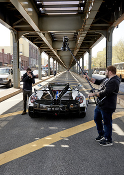 Behind the Scenes shot of the Pagani Huayra showing Richard Thompson and Andrew Link Pagani Profoto Phase One Huayra New York Urban Automotive