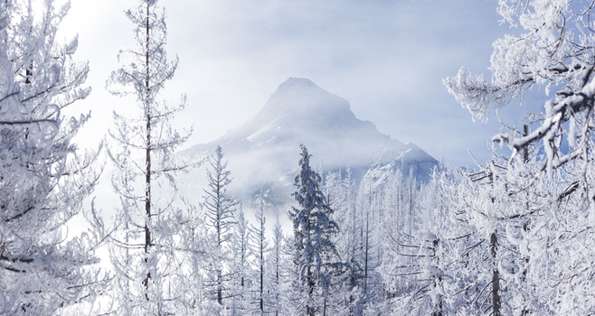Wintertime view of Mt. Hood in Oregon
