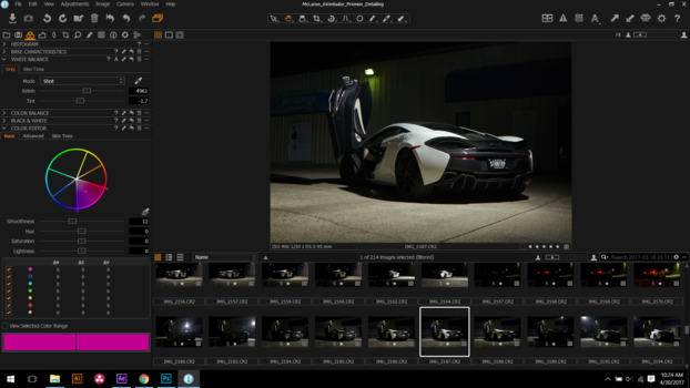Capture One interface showing a selection of images from the McLaren photoshoot. mclaren capture one photoshop photography compostie