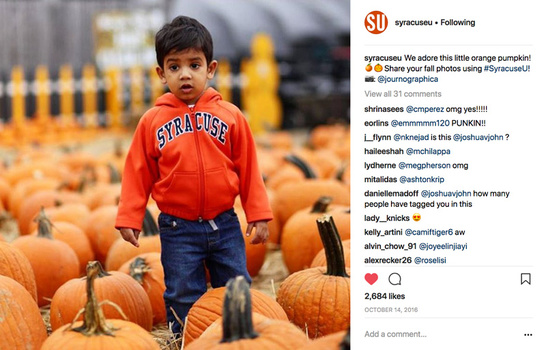 Syracuse's use of my Instagram photo Universities generally build up a lot of school pride, and so it's one thing for an alma mater to request a photo. It's another thing for a corporation to do the same.