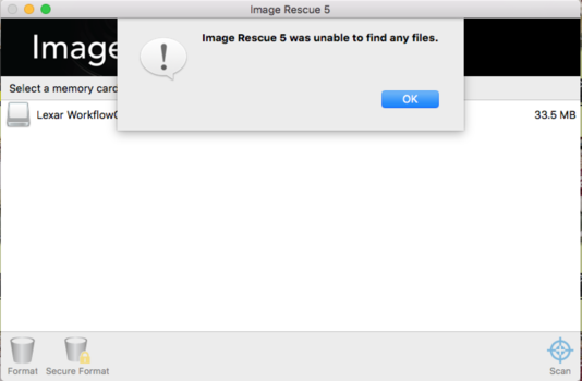 Screenshot of Image Rescue Software for memory card recovery