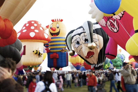 hot air balloons preparing to take off for Balloon Fiesta.