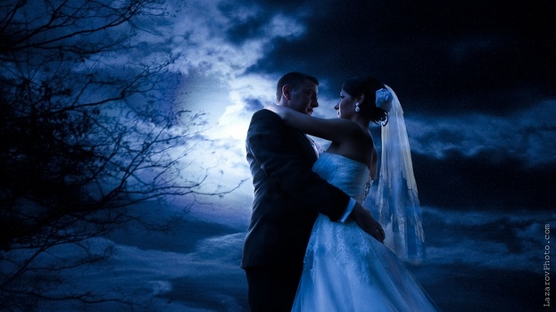 Bride and groom at moon light Bride and groom at moon light