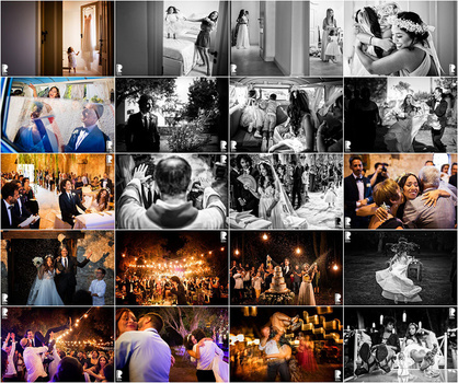 Storytelling ability in wedding photography. A collage of wedding photographs.