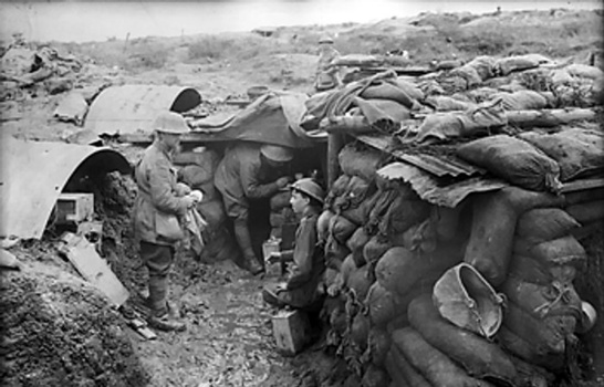 Sandbagged entrance to a dugout