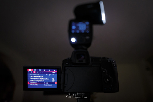 There is a measurement timer on the Canon EOS R that will turn off exposure simulation for a moment to make AF possible. When this timer is set to a longer amount of time, you can use it to make a composition. But after that the EVF becomes dark again.