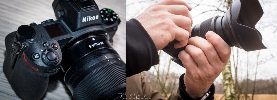 The Nikon has a secure grip and feels very comfortable.