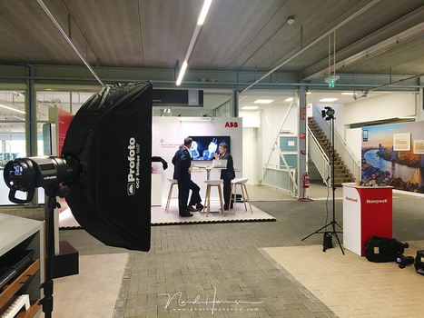 I prepared a setup for a few company shots. The Off Camera Flash system of Profoto is perfect for this situation and the setup of the flashes is very easy. Changing settings is very easy, without loosing contact with your subject.