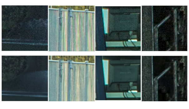 The top images are the normal resolution, the bottom images the super resolution. You can see a increase in resolution as well as a reduction in noise levels.