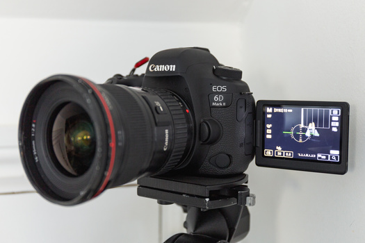 the Canon 6D MKII with vari-angle LCD screen on a Manfrotto Geared Tripod Head