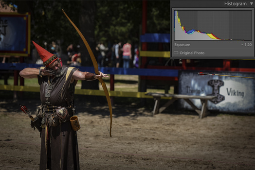 photo of an archer with a histogram to illustrate the exposure