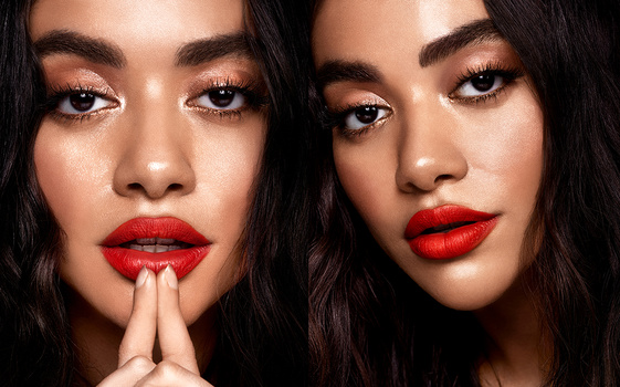 Macro beauty photography with red lip