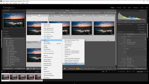 Transfer the selected images to Photoshop. You can choose to open all selected images into layers, which is very convenient.