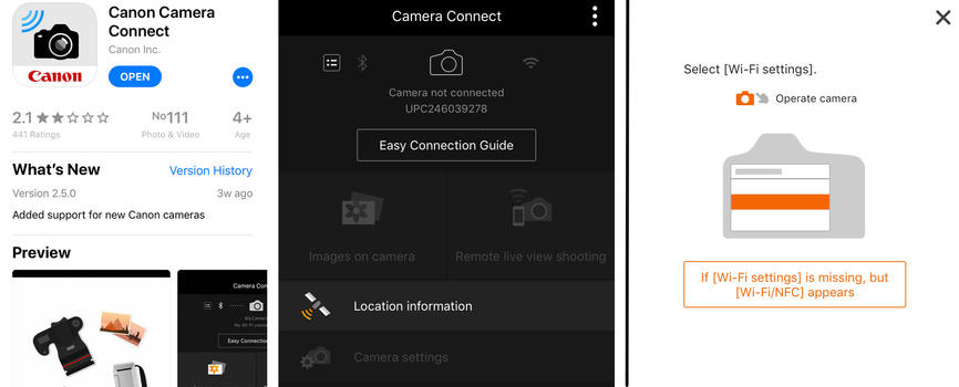 Canon Camera Connect app for the iPhone Canon Camera Connect app for the iPhone