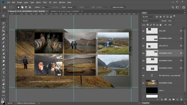 An example of a spread I made in Photoshop. It has the exact dimensions of the album I am going to order. And I am not limited to the album software of the printing company. This will be an album about our trip to the Faroe Islands