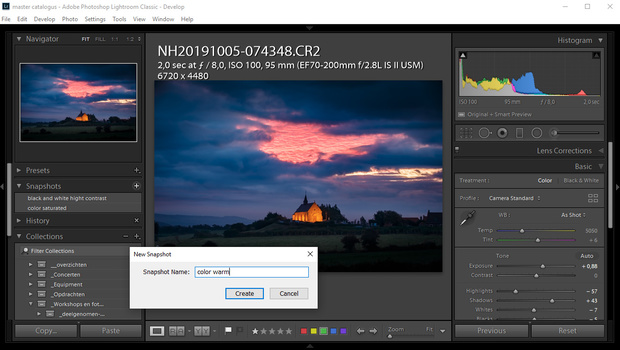 By using shap shots, you can save different post processing variations of one image. Just by clicking on the saved snap shot will apply the saved post processing without losing any other post processing variation.