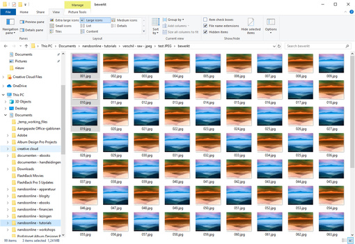 Ninety nine files, each saved from the previous one, with a simple postprocessing performed that will not degrade the image even more. If you want to change your JPEG file, make sure you keep the original one original. Don't overwrite that file with the n