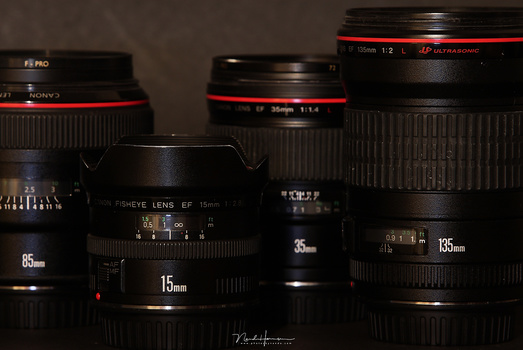 Large aperture lenses. They look good, don't they? But they're large, heavy, and expensive (except the 15mm fish-eye perhaps). My advise, only buy these kind of lenses if you really need the large aperture. It may save you a lot of money in the end.