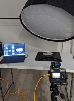 Wide shot, behind the scenes, photoshoot