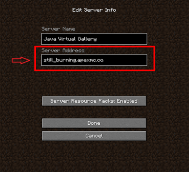 a screenshot of the server location for a Minecraft gallery