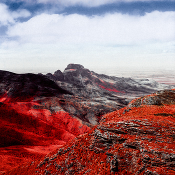 an infrared landscape of Australia mountainranges after bushfires