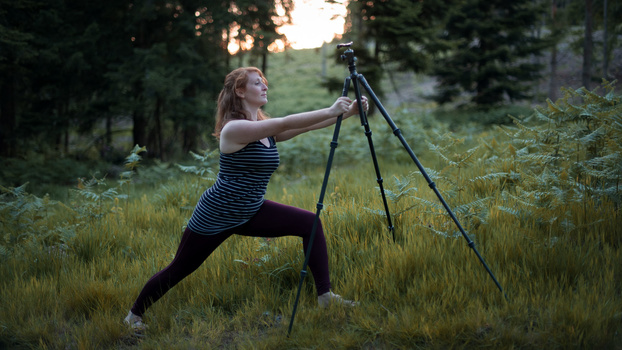 Leg stretch with tripod Calf muscle stretch with tripod