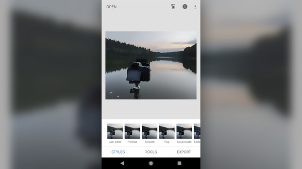 Snapseed batch editing Snapseed is displayed with copy and paste tools