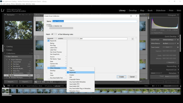 Screenshot showing rule being added in Lightroom Screenshot showing rule being added